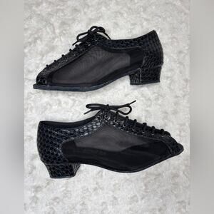 Very Fine NEW Cuban Low Heel Braided Black Leather & Mesh Dance Shoes 8